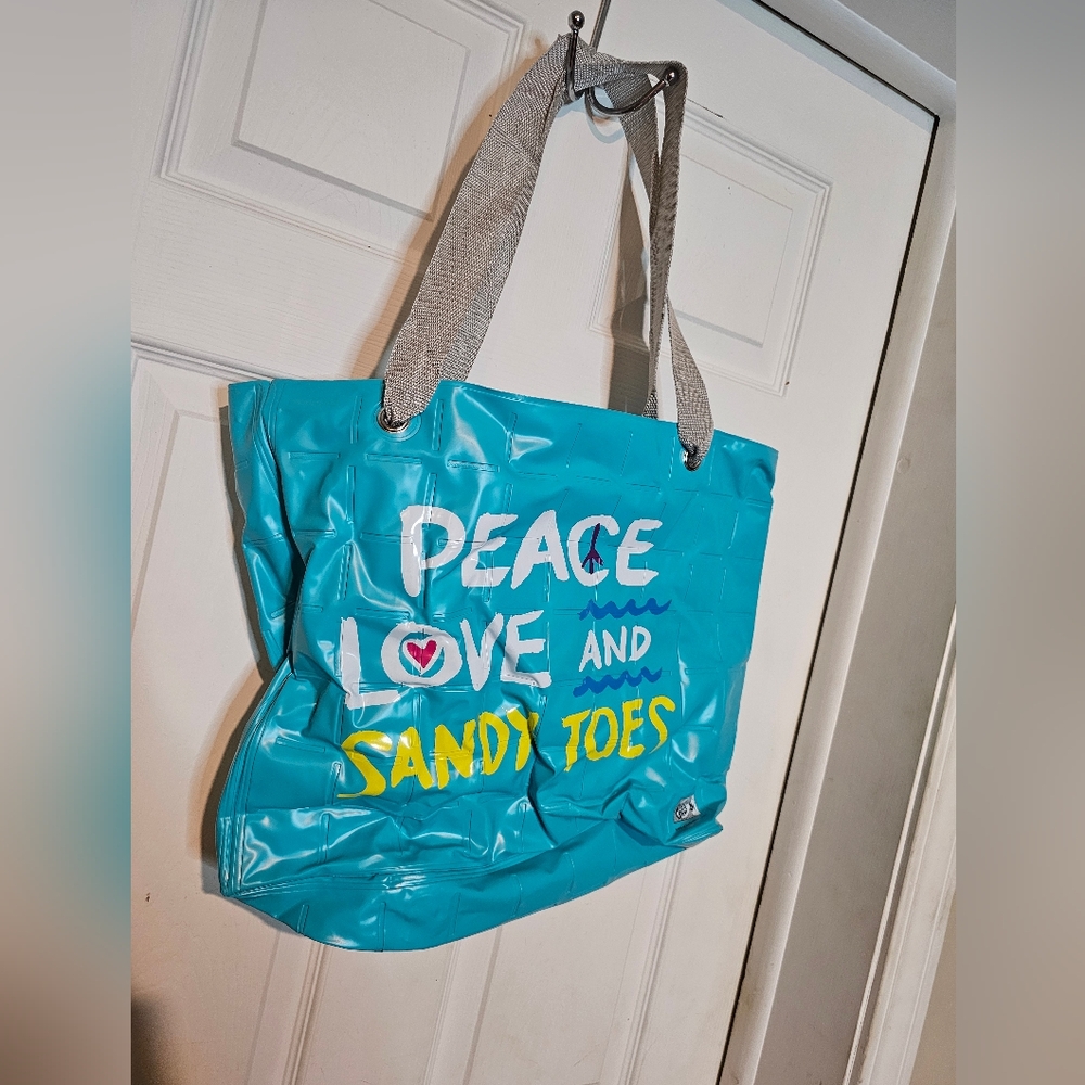 Blue Tote Bag with Gray Straps